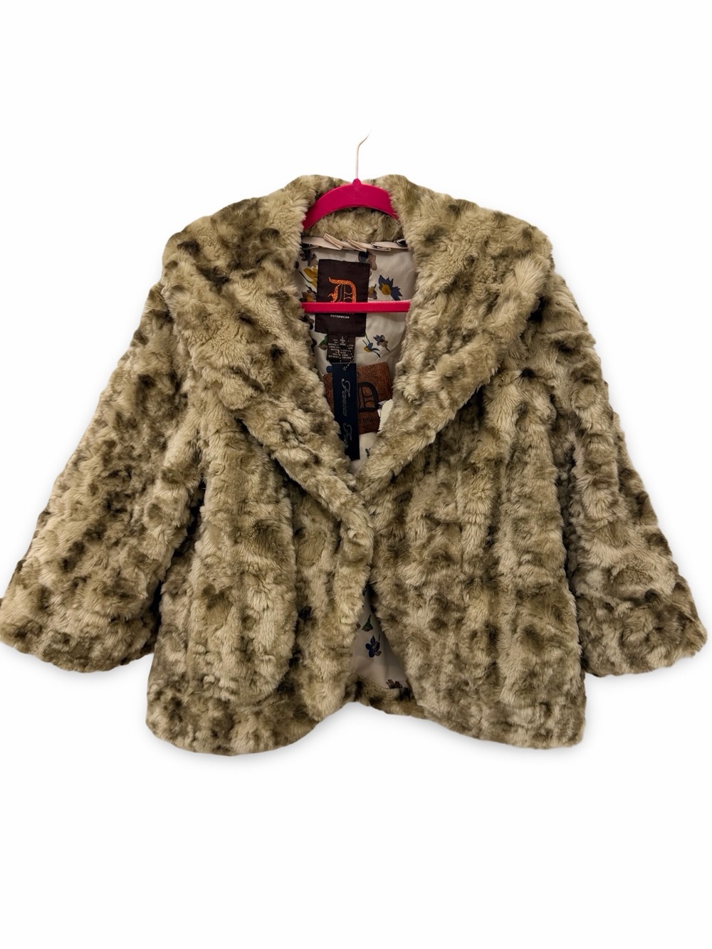 Vintage Y2K Dollhouse Faux Fur Jacket Brown Wide Collar Plush Swing Coat NWT LG